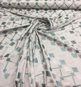 Bali Embroidered Seagrass Polyester Cotton Fabric - Teal And Gray Linen Look, 4" Horizontal Repeat, 9.5" Vertical Repeat (1 Yard)