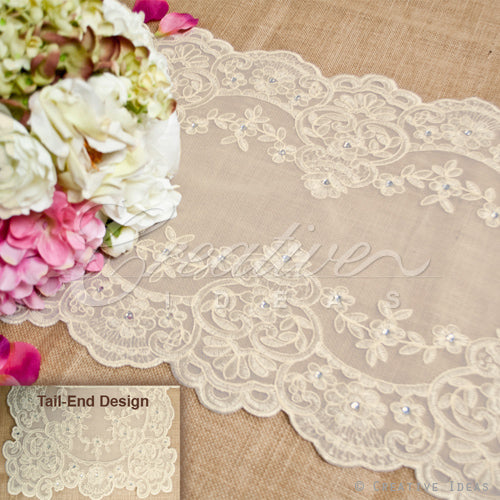14"X72" Classy Lace Table Runner W/Faux Diamond-Pc (Ivory)