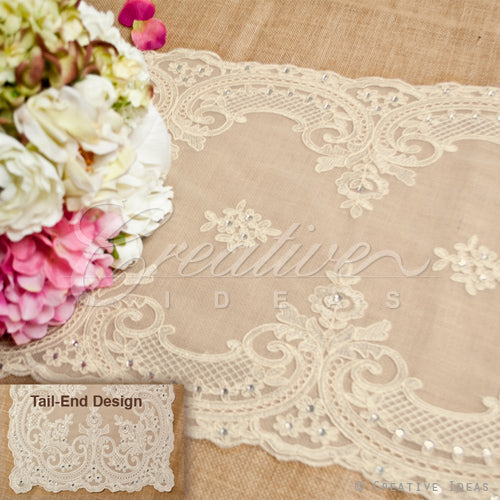 14"X72" Couture Lace Table Runner W/Faux Diamond-Pc (Ivory)