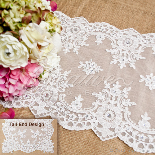 14"X72" Enchanting Lace Table Runnber W/Faux Diamond-Pc (White)