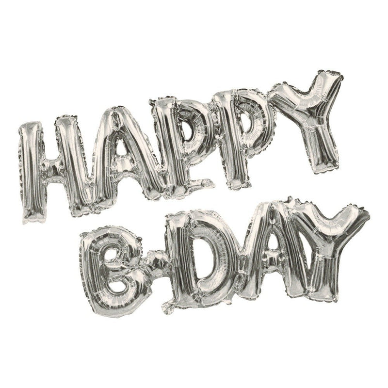 Foil Balloon Happy B-Day Silver Air-Fill