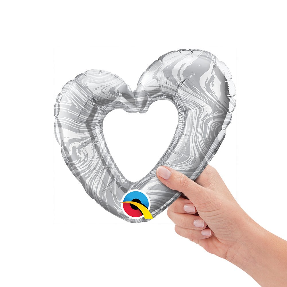 Foil Balloon Mini Open Marble Heart Silver