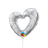 Foil Balloon Mini Open Marble Heart Silver