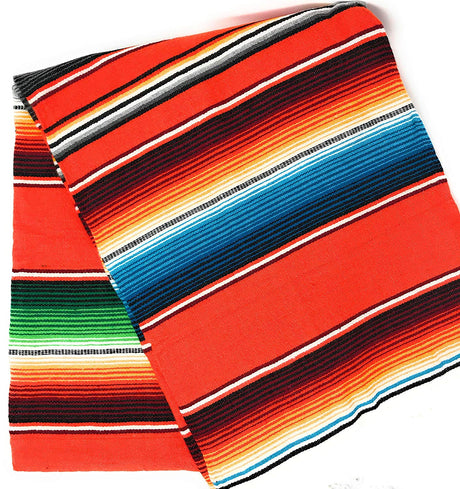 Cinco De Mayo Mexican Serape Cotton Fabric - Multicolor Woven Stripes, 14" Wide x 76" Long (1 Piece)