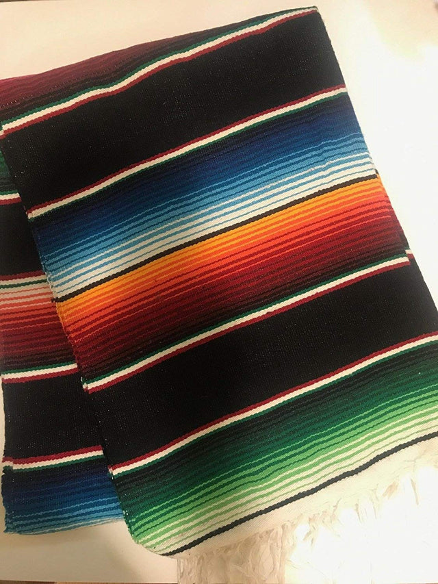Cinco De Mayo Mexican Serape Cotton Fabric - Multicolor Woven Stripes, 14" Wide x 76" Long (1 Piece)