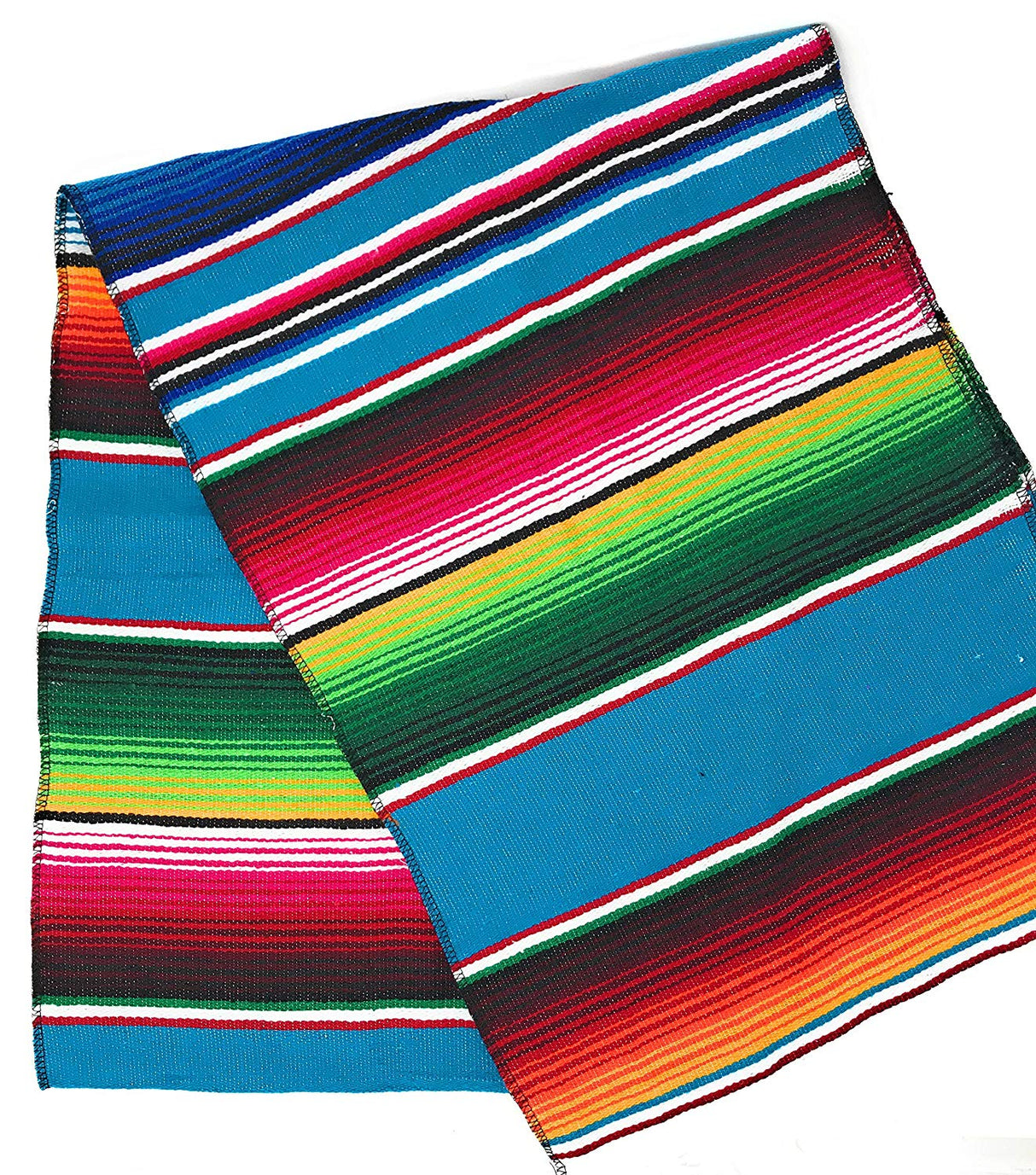 Cinco De Mayo Mexican Serape Cotton Fabric - Multicolor Woven Stripes, 14" Wide x 76" Long (1 Piece)