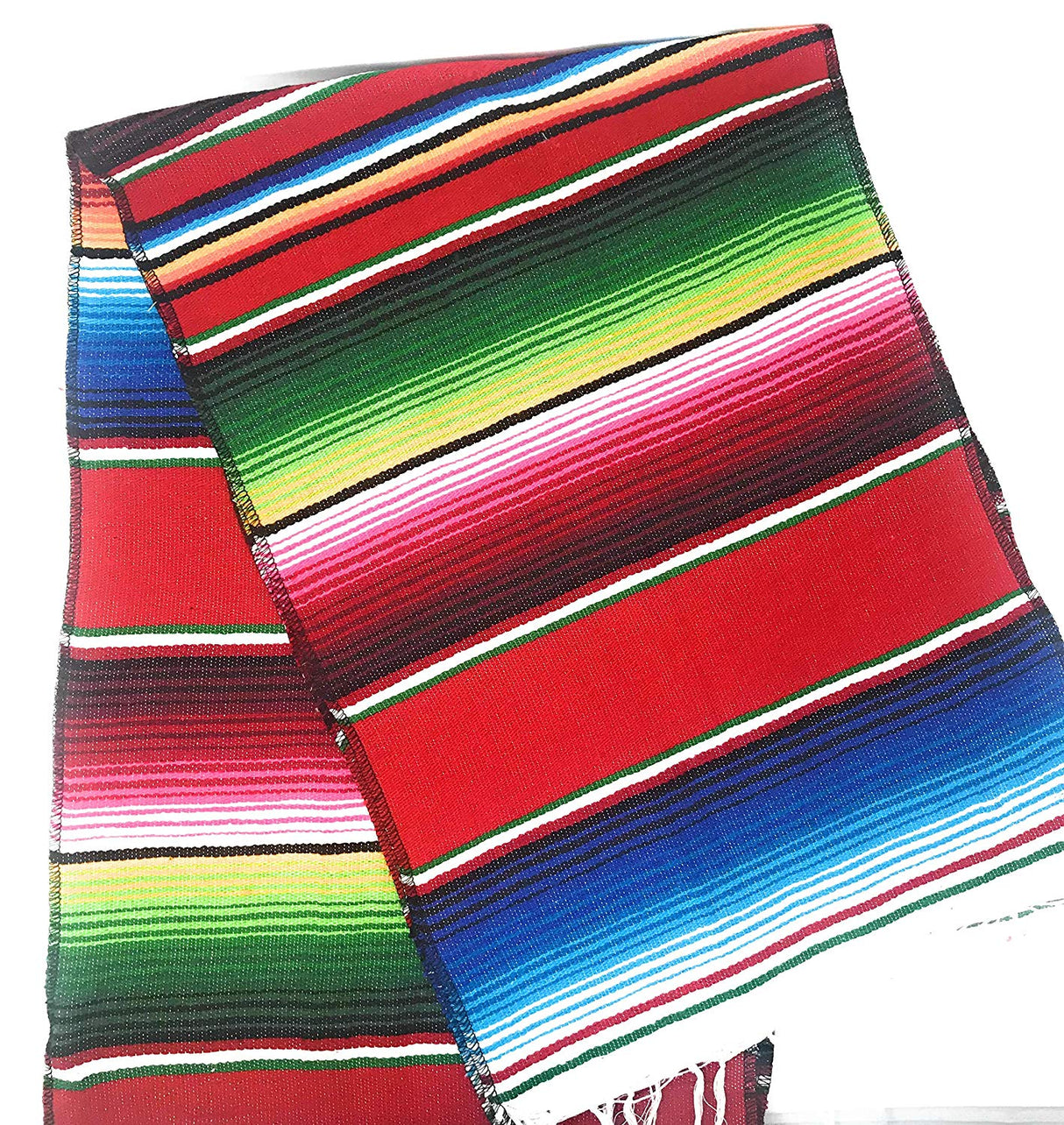 Cinco De Mayo Mexican Serape Cotton Fabric - Multicolor Woven Stripes, 14" Wide x 76" Long (1 Piece)