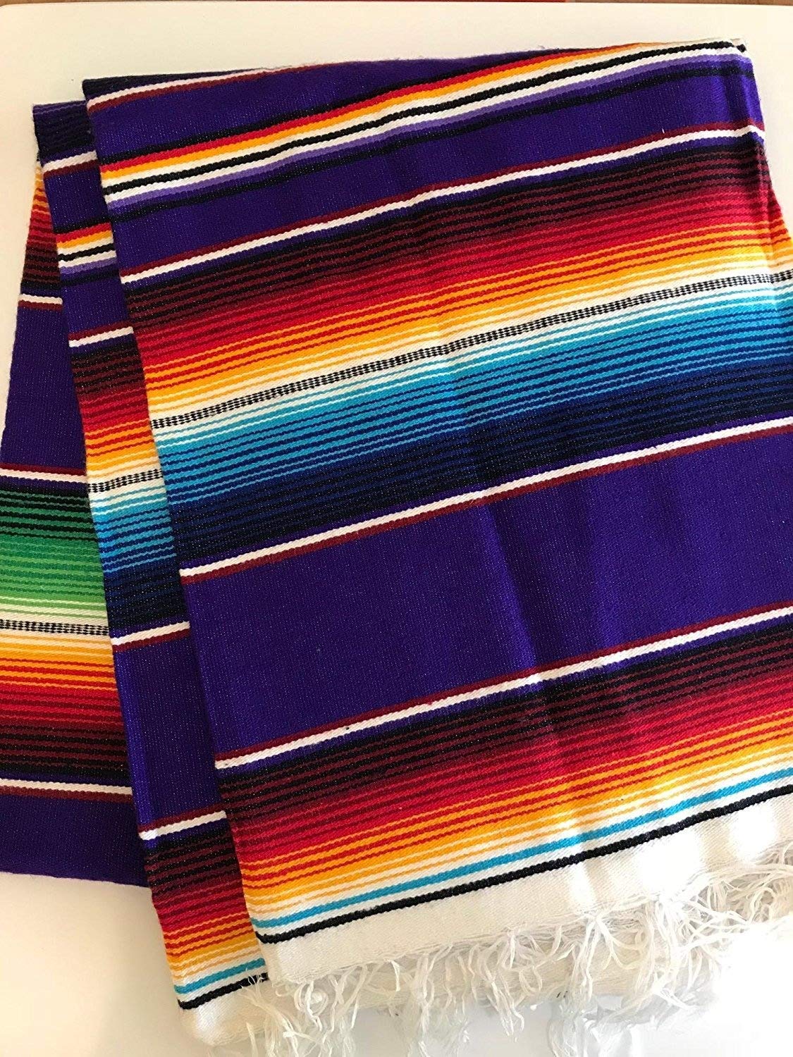 Cinco De Mayo Mexican Serape Cotton Fabric - Multicolor Woven Stripes, 14" Wide x 76" Long (1 Piece)