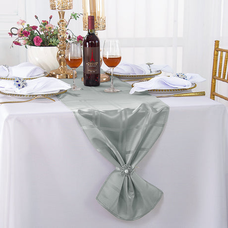 Plaid Jacquard Polyester Table Runner 14x108 Silver