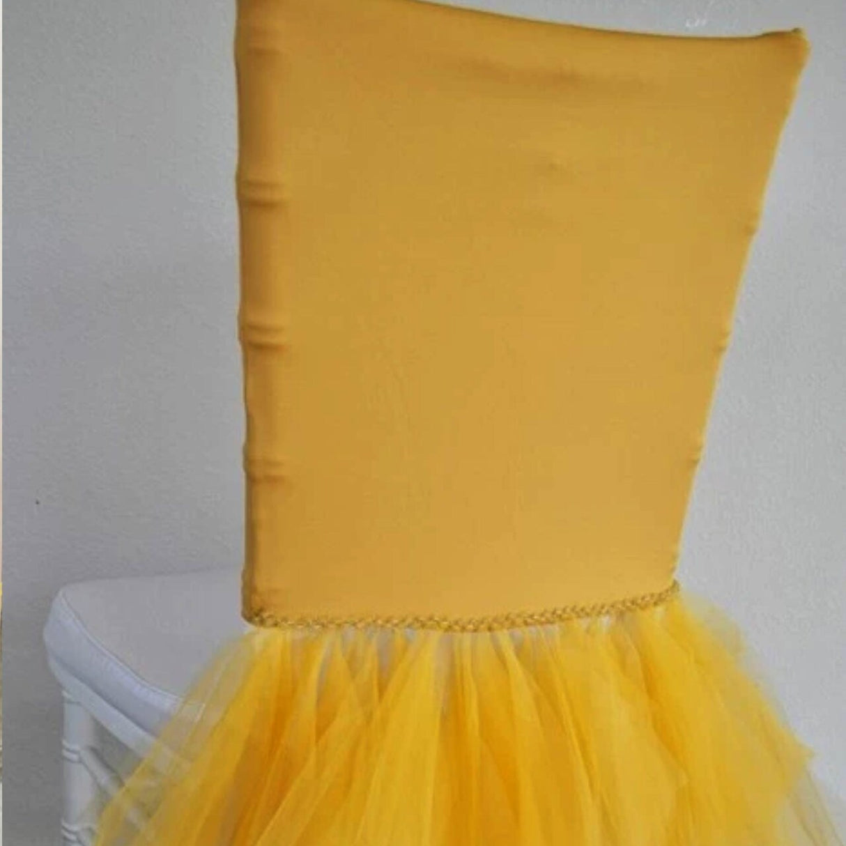 1 Piece Gold Stretch Spandex Chiavari Chair Cover with Elegant Ballerina Skirt