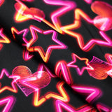 Vegas Nights Nylon Spandex Fabric - Black With Neon Stars And Hearts, 58/60" Width (1 Yard)