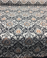 Reneta Damask Truffle Cotton Fabric - Black, White, Orange Damask, 56" Width (1 Yard)