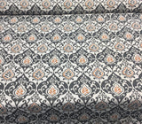 Reneta Damask Truffle Cotton Fabric - Black, White, Orange Damask, 56" Width (1 Yard)