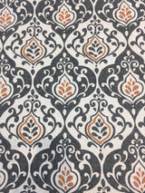 Reneta Damask Truffle Cotton Fabric - Black, White, Orange Damask, 56" Width (1 Yard)