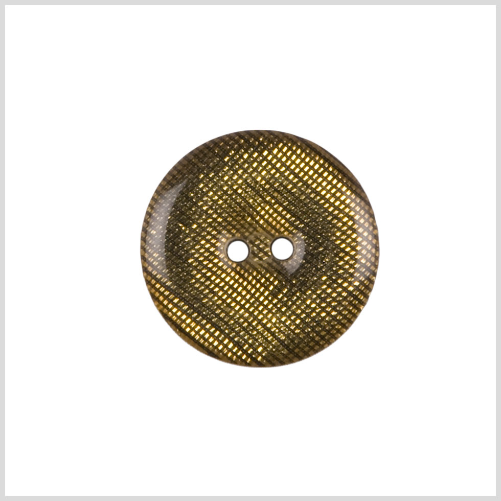 Plastic 2-Hole Button - 24L/15mm - Gold and Black Grid