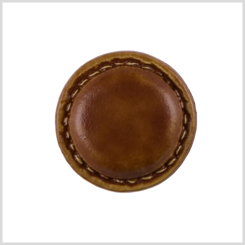 Plastic Shank Back Button - 40L/25.5mm - Light Brown Faux Leather with Stitched Rim