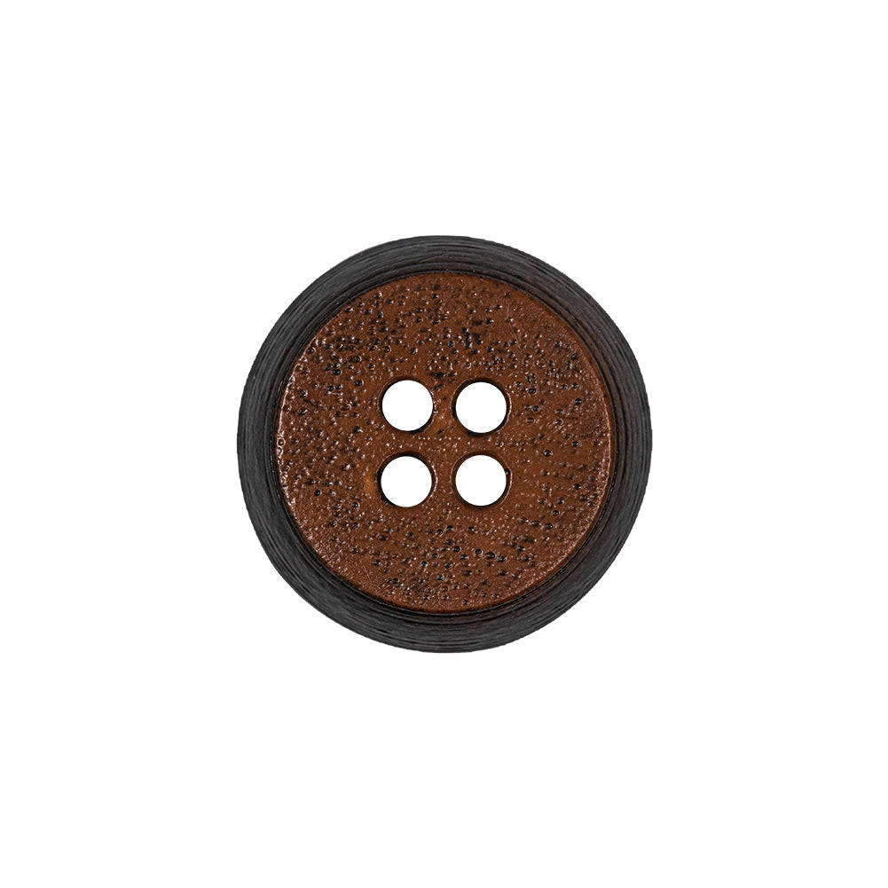 Gingerbread and Deep Charcoal Speckled Textured 4-Hole Molded Plastic Button - 32L/20mm