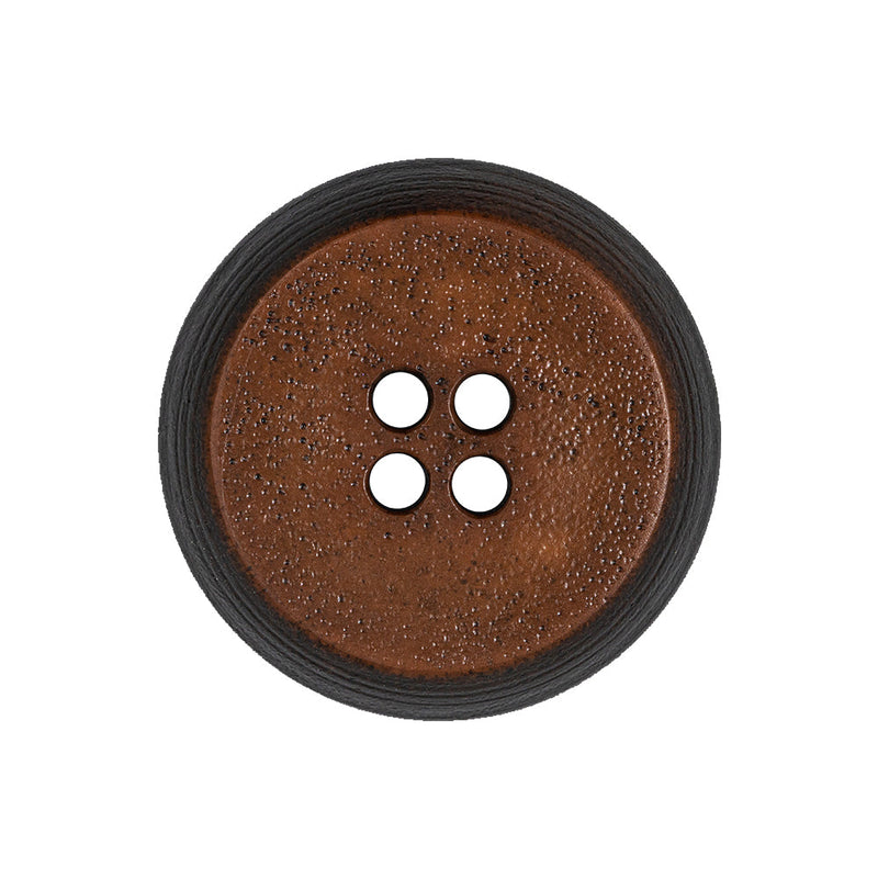 Gingerbread and Deep Charcoal Speckled Textured 4-Hole Molded Plastic Button - 40L/25.5mm