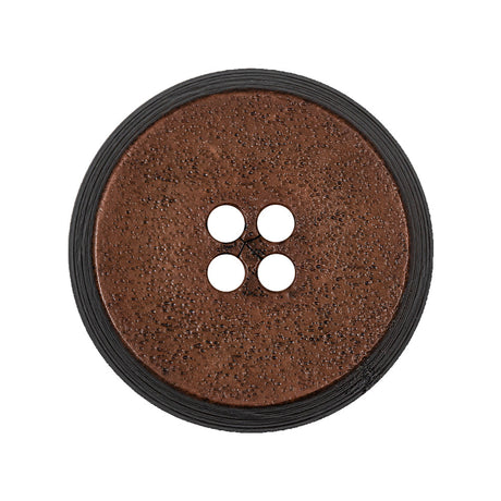 Gingerbread and Deep Charcoal Speckled Textured 4-Hole Molded Plastic Button - 45L/29mm