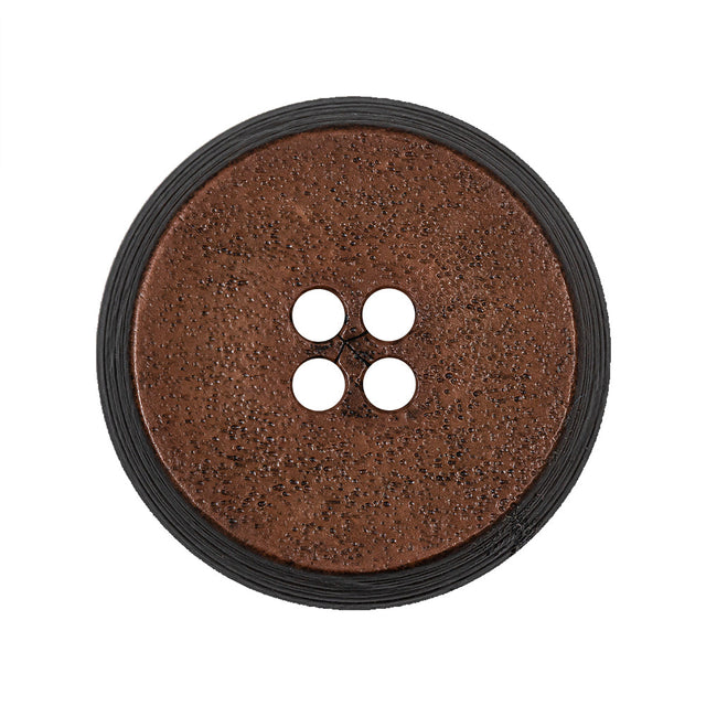 Gingerbread and Deep Charcoal Speckled Textured 4-Hole Molded Plastic Button - 45L/29mm