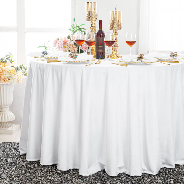 Round Velvet Tablecloth 132 Inch White