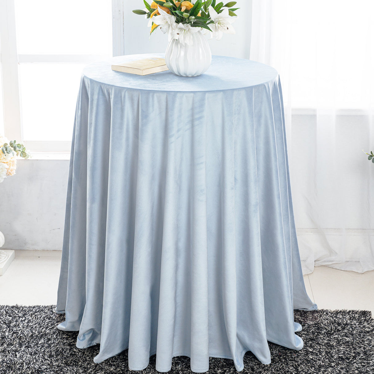 Round Velvet Tablecloth 120 Dusty Blue