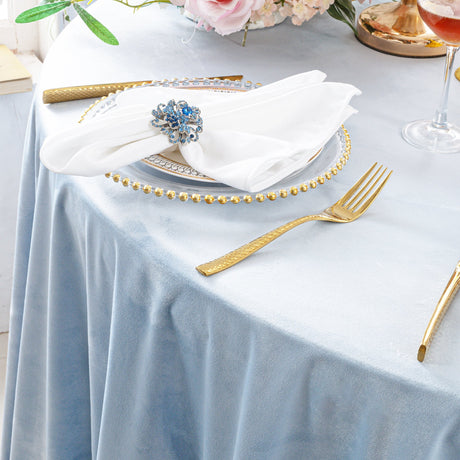 Round Holland Velvet Tablecloth 132 Dusty Blue