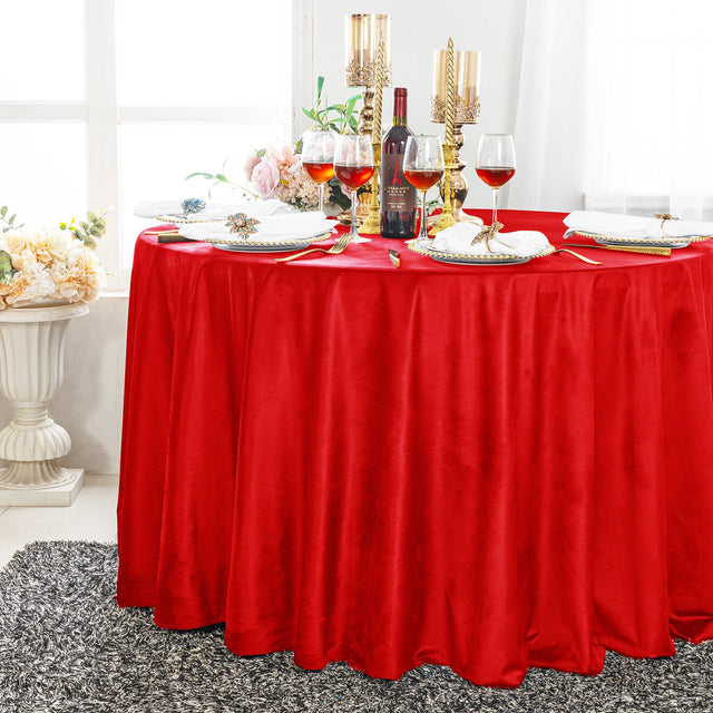 Round Velvet Tablecloth 120 Inch Red