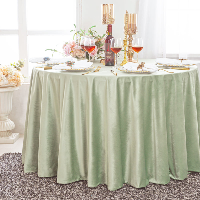 Round Velvet Tablecloth 132 Inch Sage Green