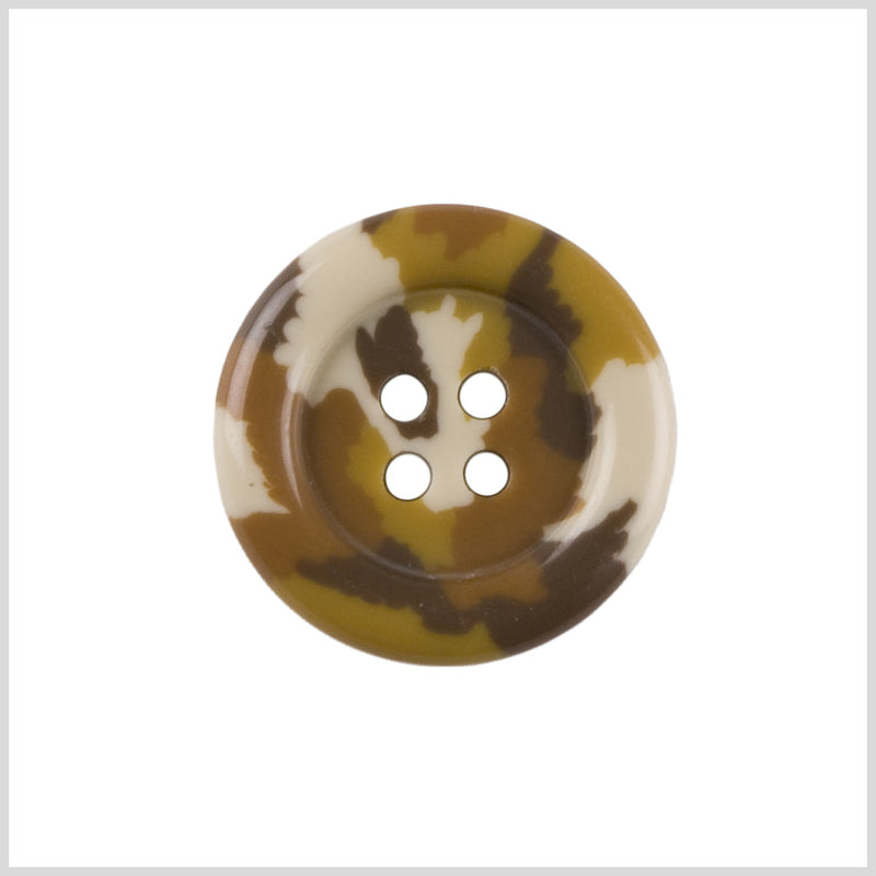 Plastic 4-Hole Button - 40L/25.5mm - Brown, Golden Olive and White Camo Spots