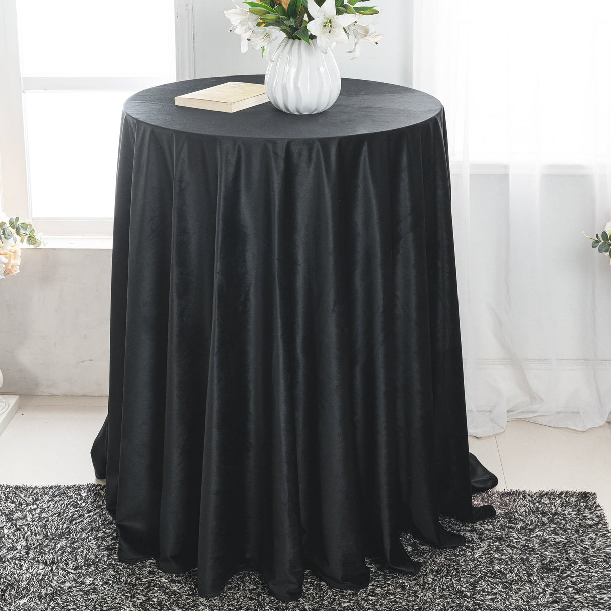 Round Velvet Tablecloth 120 Seamless Black