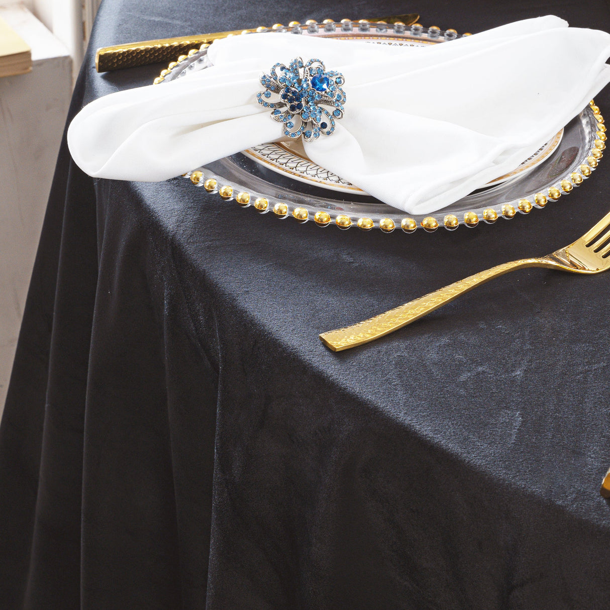 Round Velvet Tablecloth 120 Seamless Black