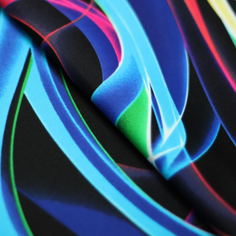 Dance Ribbons Nylon Spandex Fabric - Blue Or Red Striped Print On Black, 58-60" Width (1 Yard)