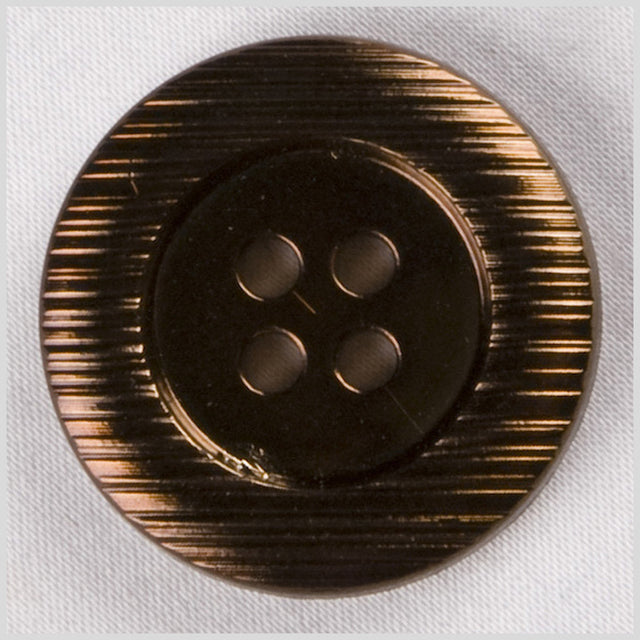 Plastic 4-Hole Button - 40L/25.5mm - Metallic Brown Ridged Rim