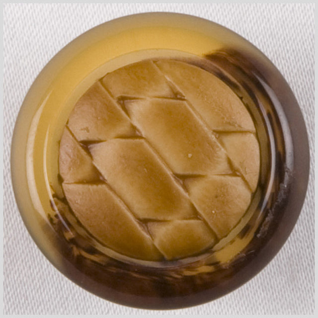 Plastic Shank Back Button - 36L/23mm - Beige and Brown Marbled with Basketweave Center