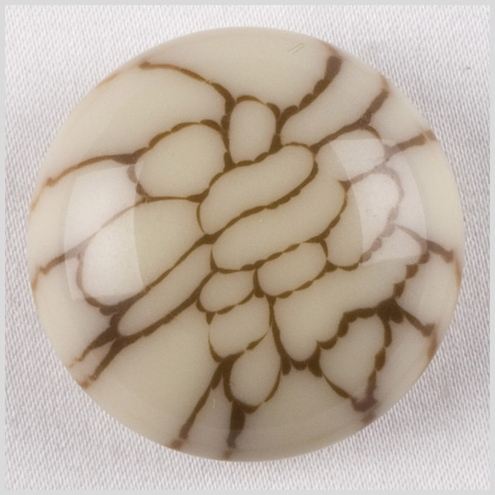 Plastic Shank Back Button - 44L/28mm - Ivory and Brown Abstract Outlines