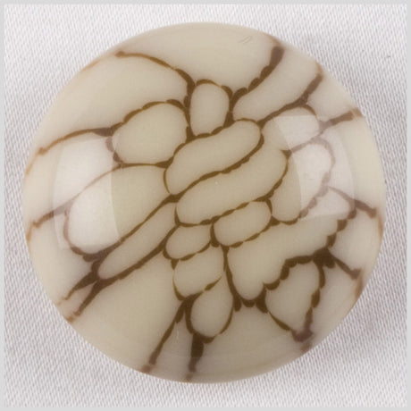 Plastic Shank Back Button - 44L/28mm - Ivory and Brown Abstract Outlines