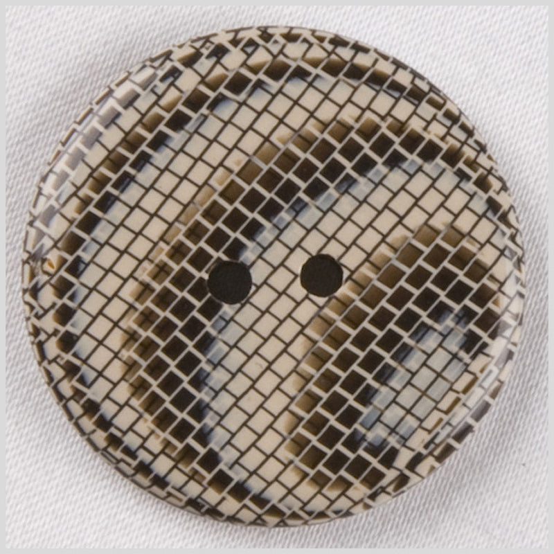 Plastic 2-Hole Button - 32L/20mm - Beige and Brown Ripples and Bricks