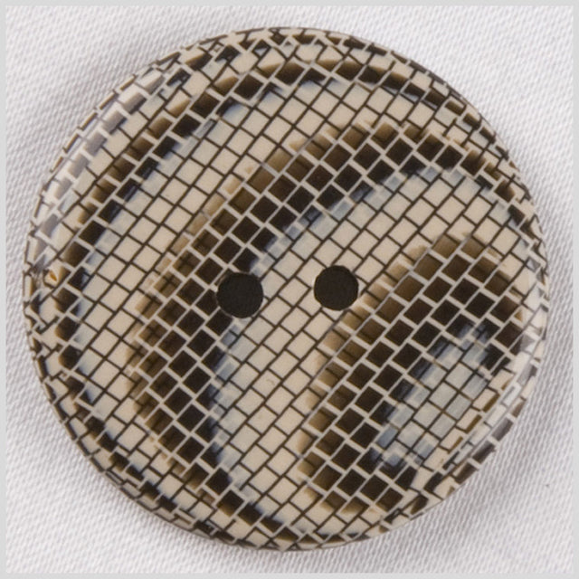 Plastic 2-Hole Button - 40L/25.5mm - Beige and Brown Ripples and Bricks