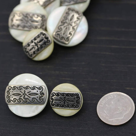 24L (15mm / 5/8") Ivory Pearl Shell Buttons Starburst Silver Center Shank Style Craft Button