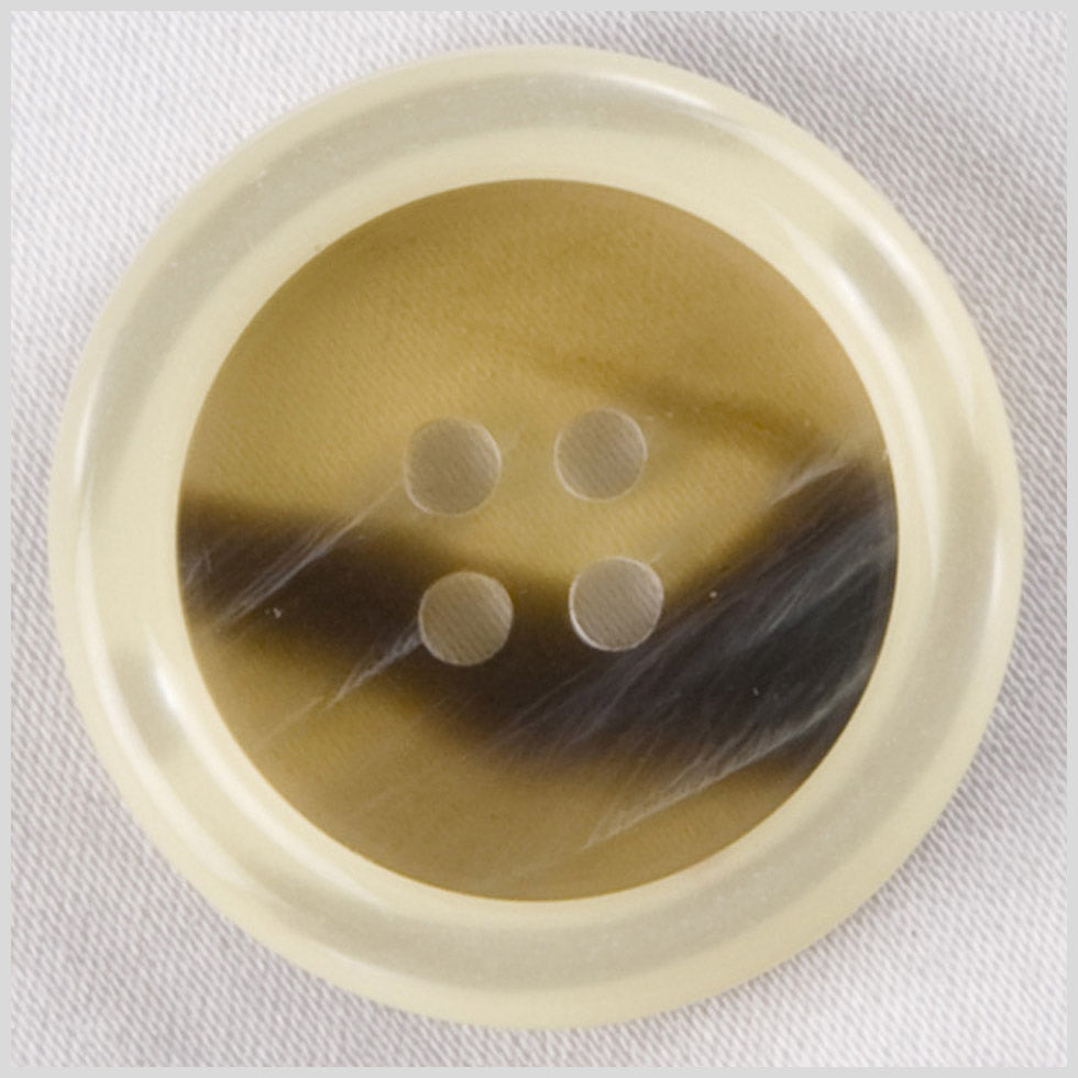 Plastic 4-Hole Button - 32L/20mm - Translucent Beige and Brown Swirl with Ivory Rim