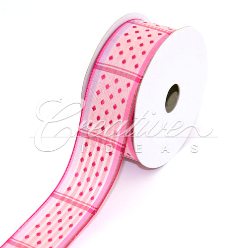 1 1/2" Wired Dippy Dots Ribbon - 10 Yards (Pink)