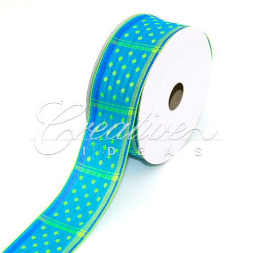 1 1/2" Wired Dippy Dots Ribbon - 10 Yards (Blue)