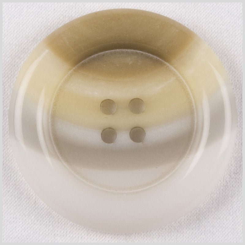 Plastic 4-Hole Button - 28L/18mm - Beige and Ivory Curved Stripes Rolled Rim