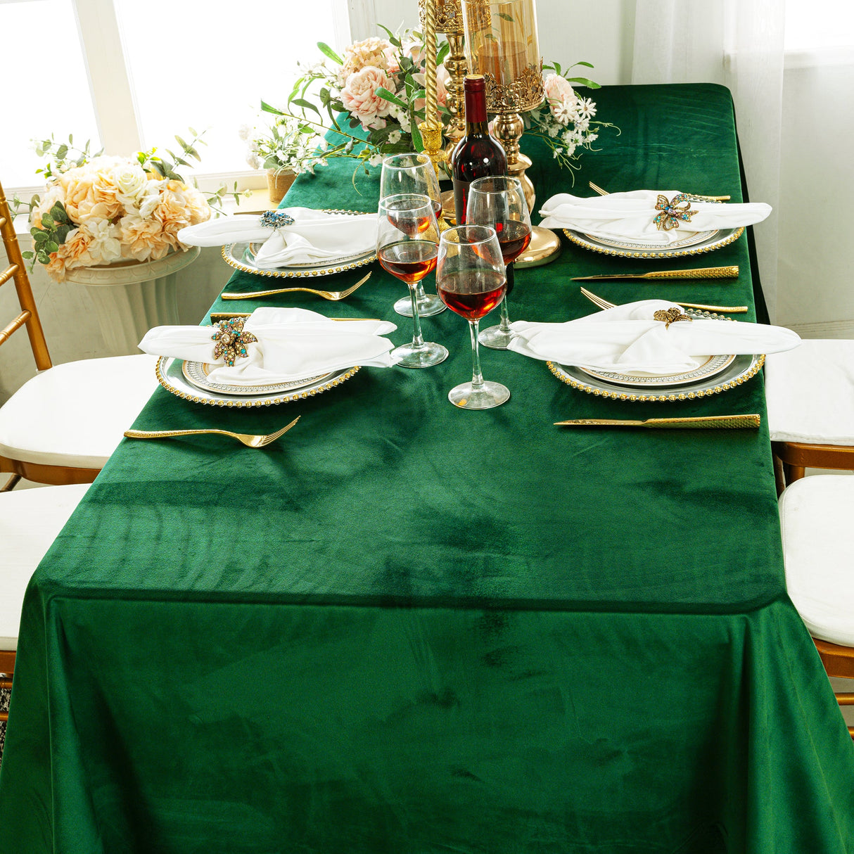 Rectangular Holland Velvet Tablecloth 90x132 Emerald Green