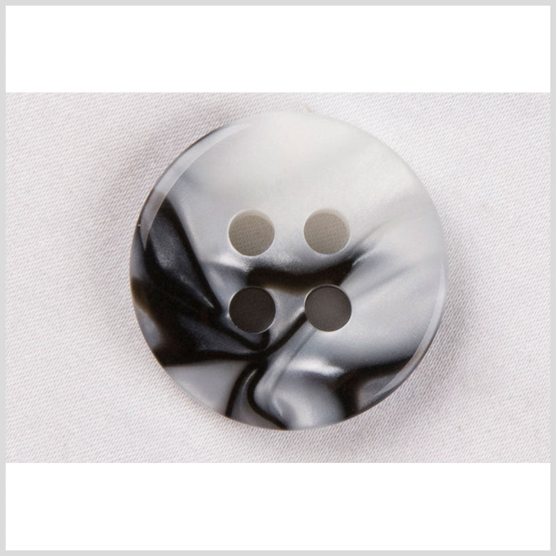 Plastic 4-Hole Button - 44L/28mm - Black and White Smokey Swirls