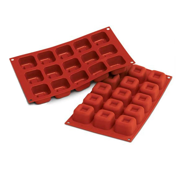Silikomart Silicone Flexible Bakeware Square Savarin Mold 1.5 Oz, 1.88" x 1.88" x 1.16" High, 15 Cavities