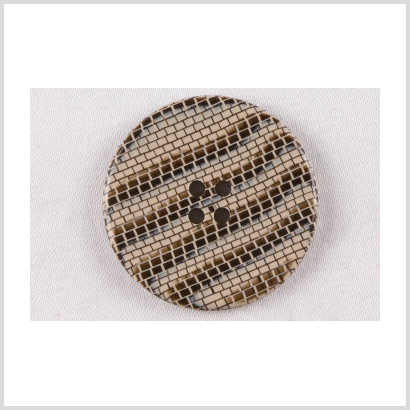 Plastic 4-Hole Button - 40L/25.5mm - Beige and Brown Waves and Bricks