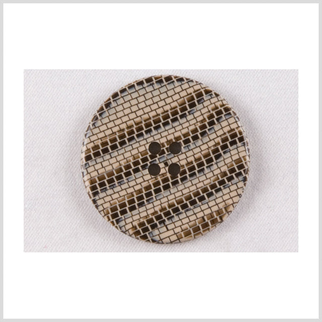 Plastic 4-Hole Button - 40L/25.5mm - Beige and Brown Waves and Bricks