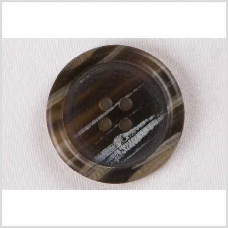 Plastic 4-Hole Button - 50L/32mm - Dark Brown, Stone and White Striated Rolled Rim